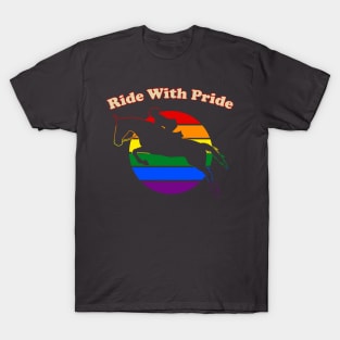 Ride With Pride - LGBTQ Retro Sunset Hunter Jumper T-Shirt